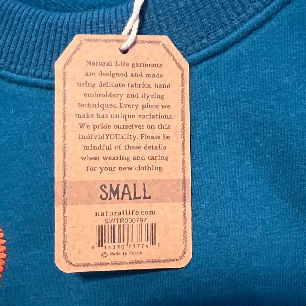 NATURAL LIFE Teal Sweatshirt with Orange and Pink Accents - Picture 4 of 4